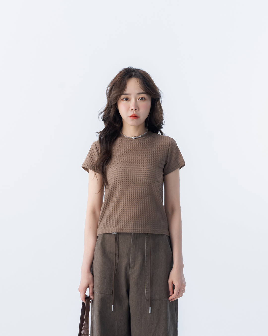 3D checkered sheer cropped top, available in five colors. S/M【01099584】in stock+pre-order