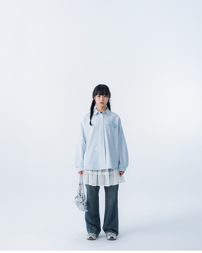 Fresh plaid ruffled single pocket wide-leg shirt, available in two colors.【01025771】in stock+pre-order