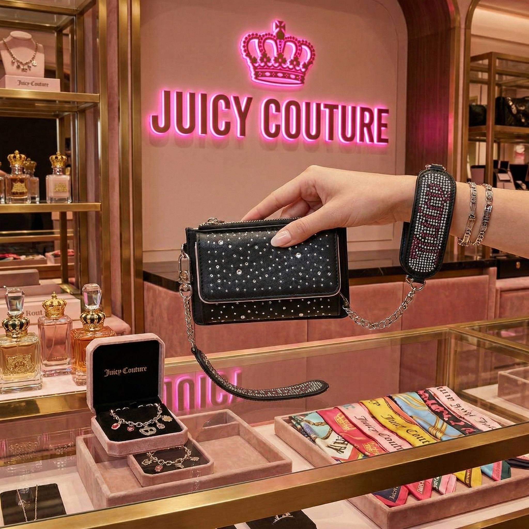 【預購】JUICY COUTURE H032406 閃亮手挽長銀包