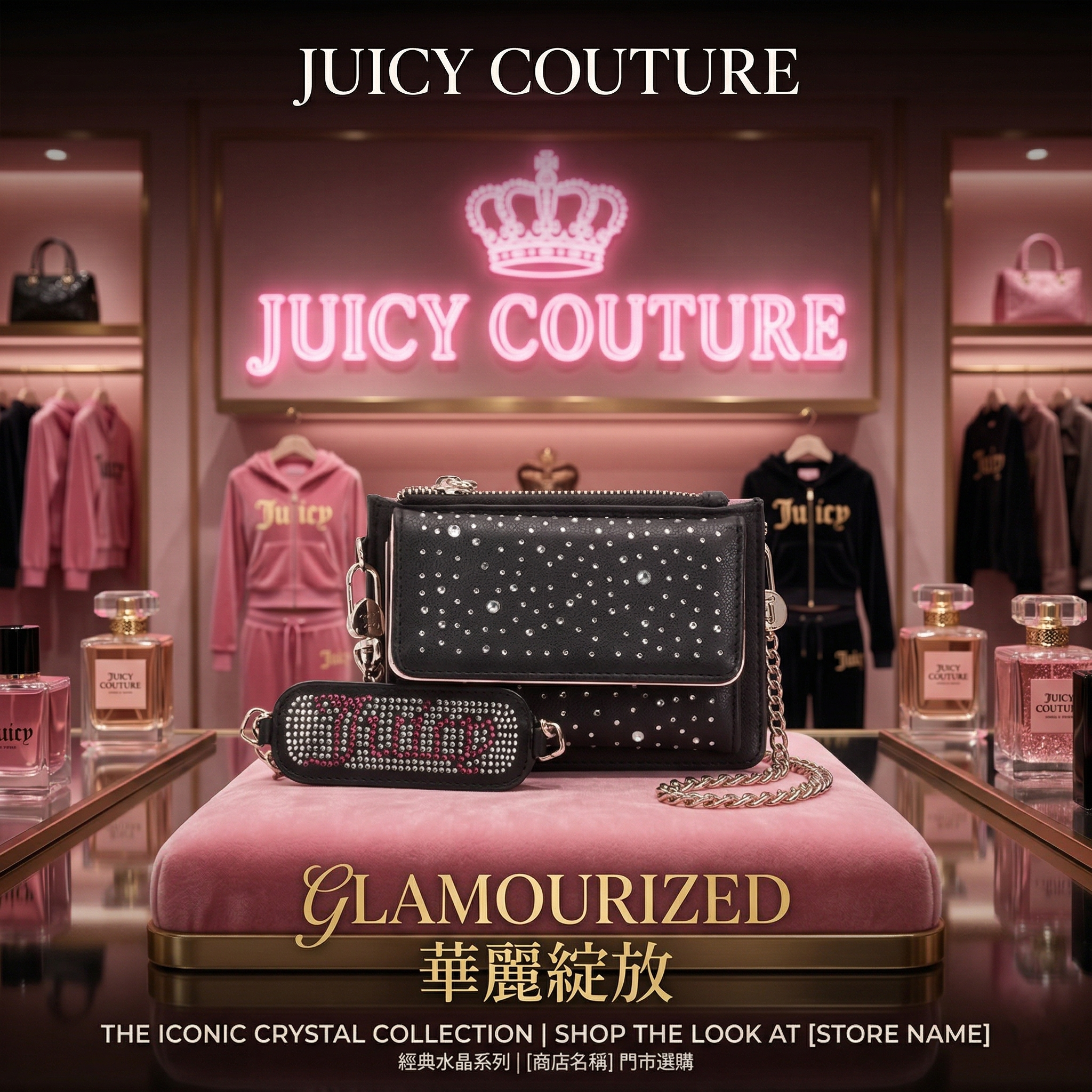 【預購】JUICY COUTURE H032406 閃亮手挽長銀包