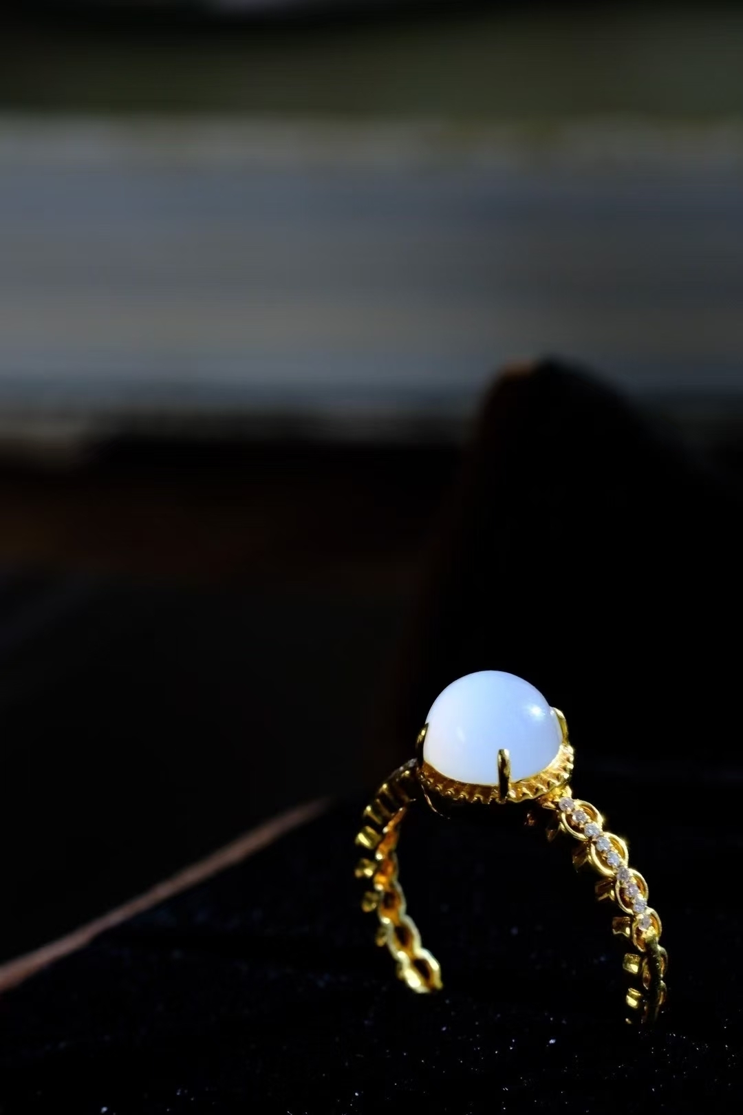 315712 和田玉白玉貓眼18K金戒指 (圈口 13號)