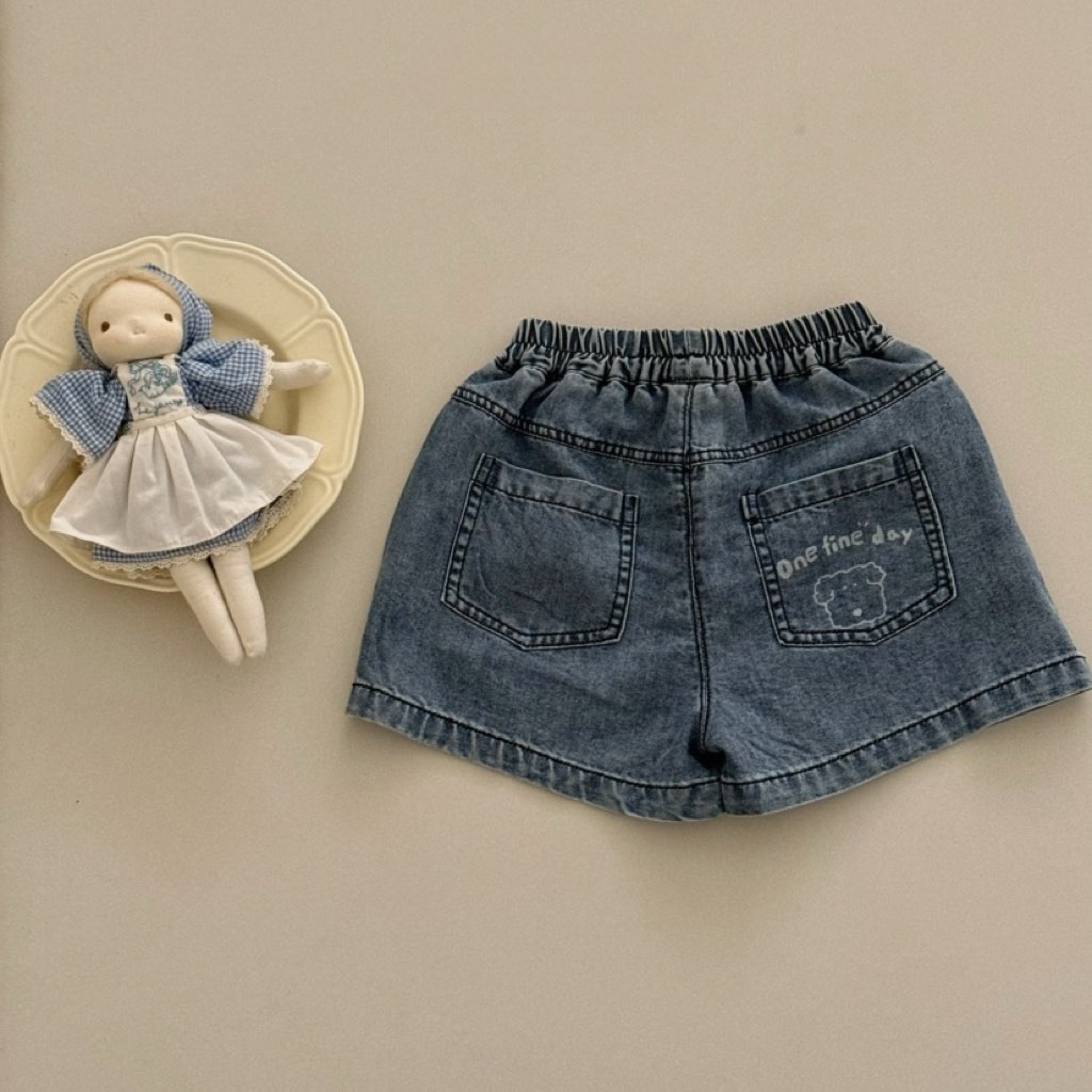 刺繡小圖水洗牛仔褲