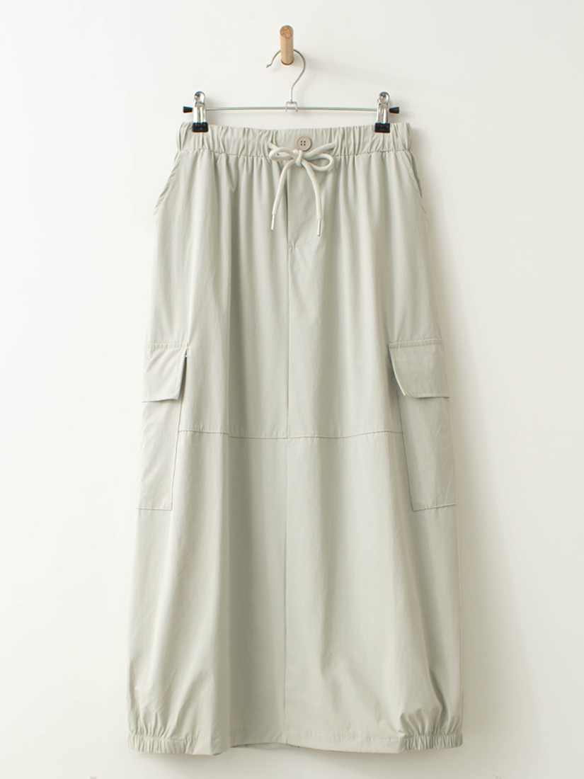 鬆緊腰抽繩工裝口袋花苞開衩長裙