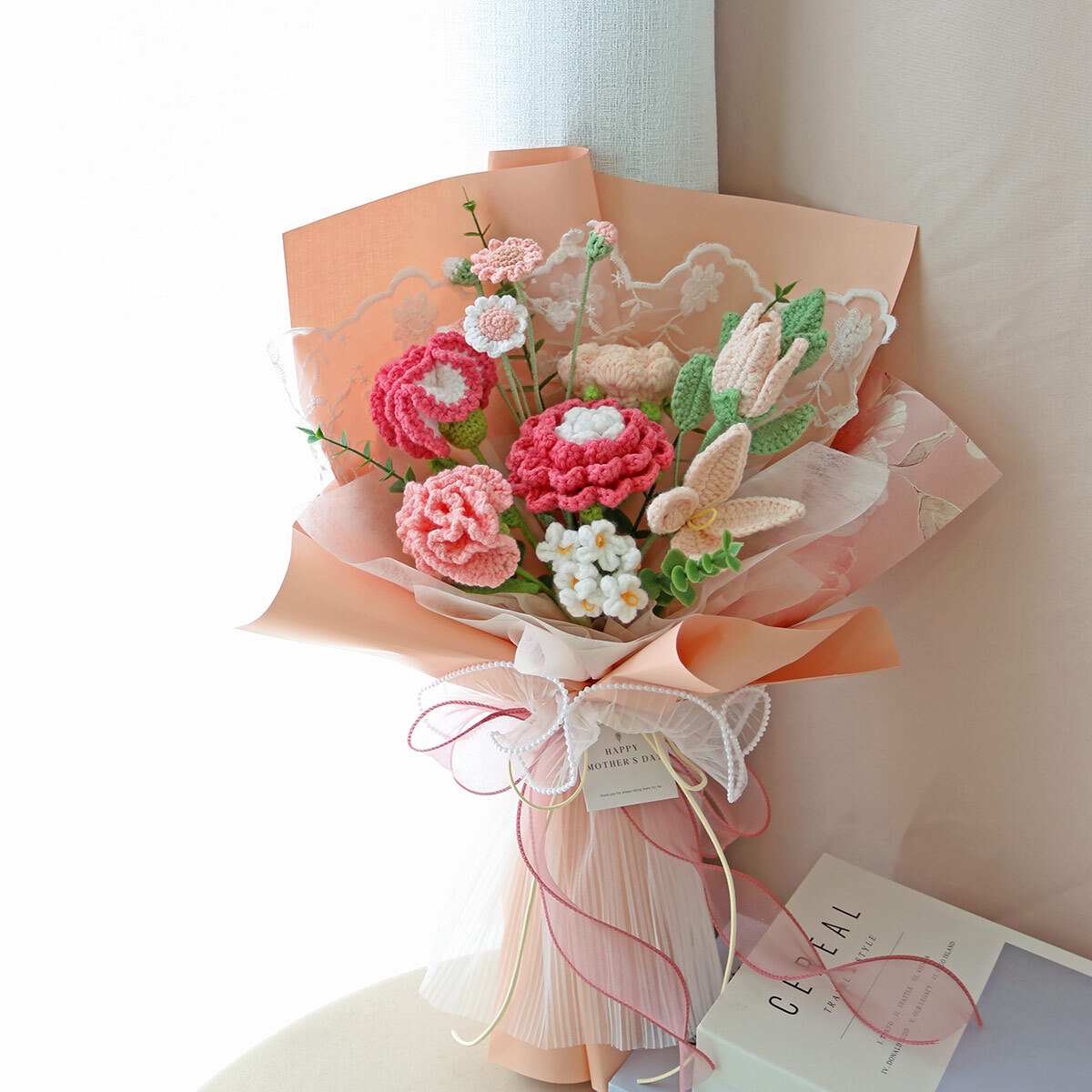 G61｜溫柔陪伴編織康乃馨花束