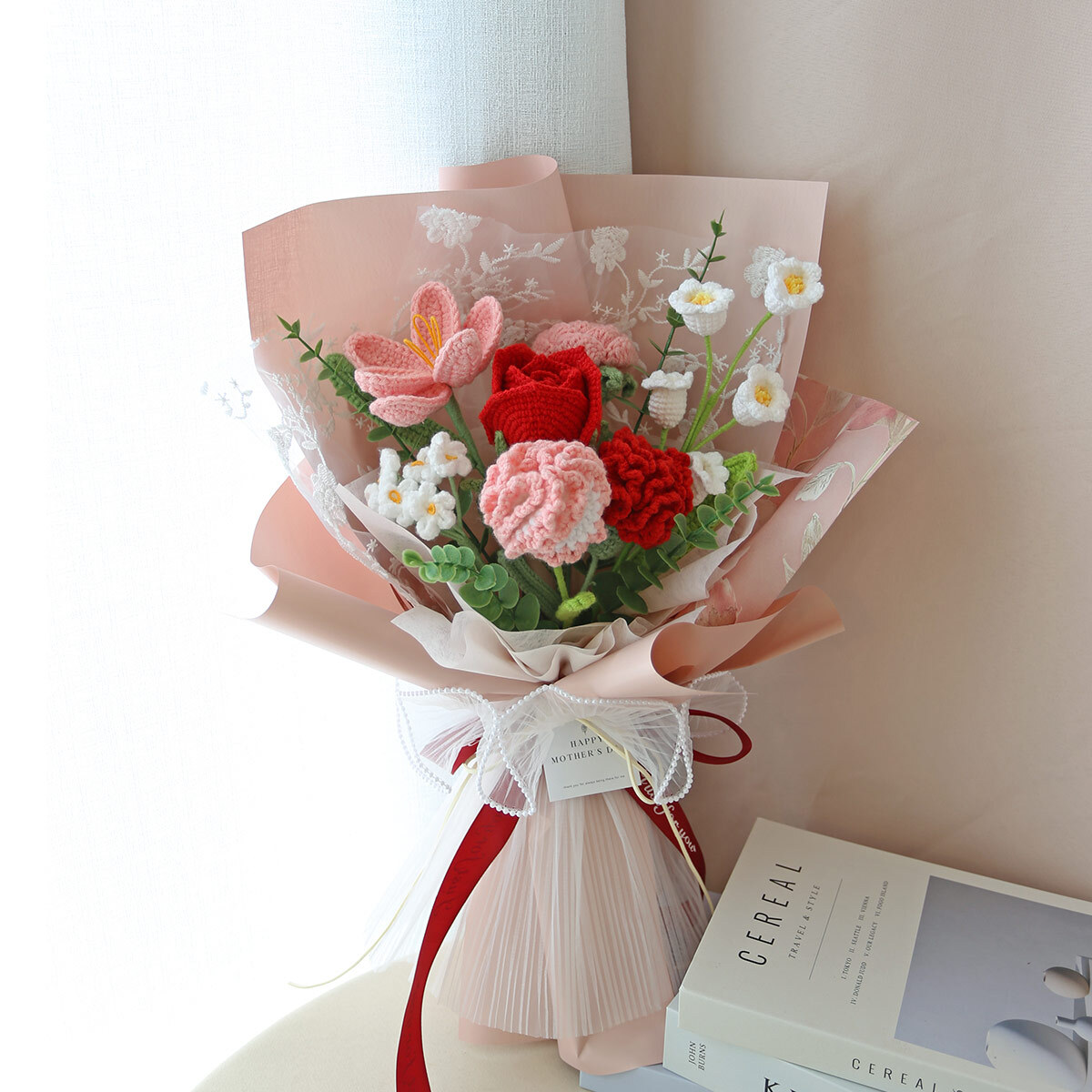 G61｜溫柔陪伴編織康乃馨花束