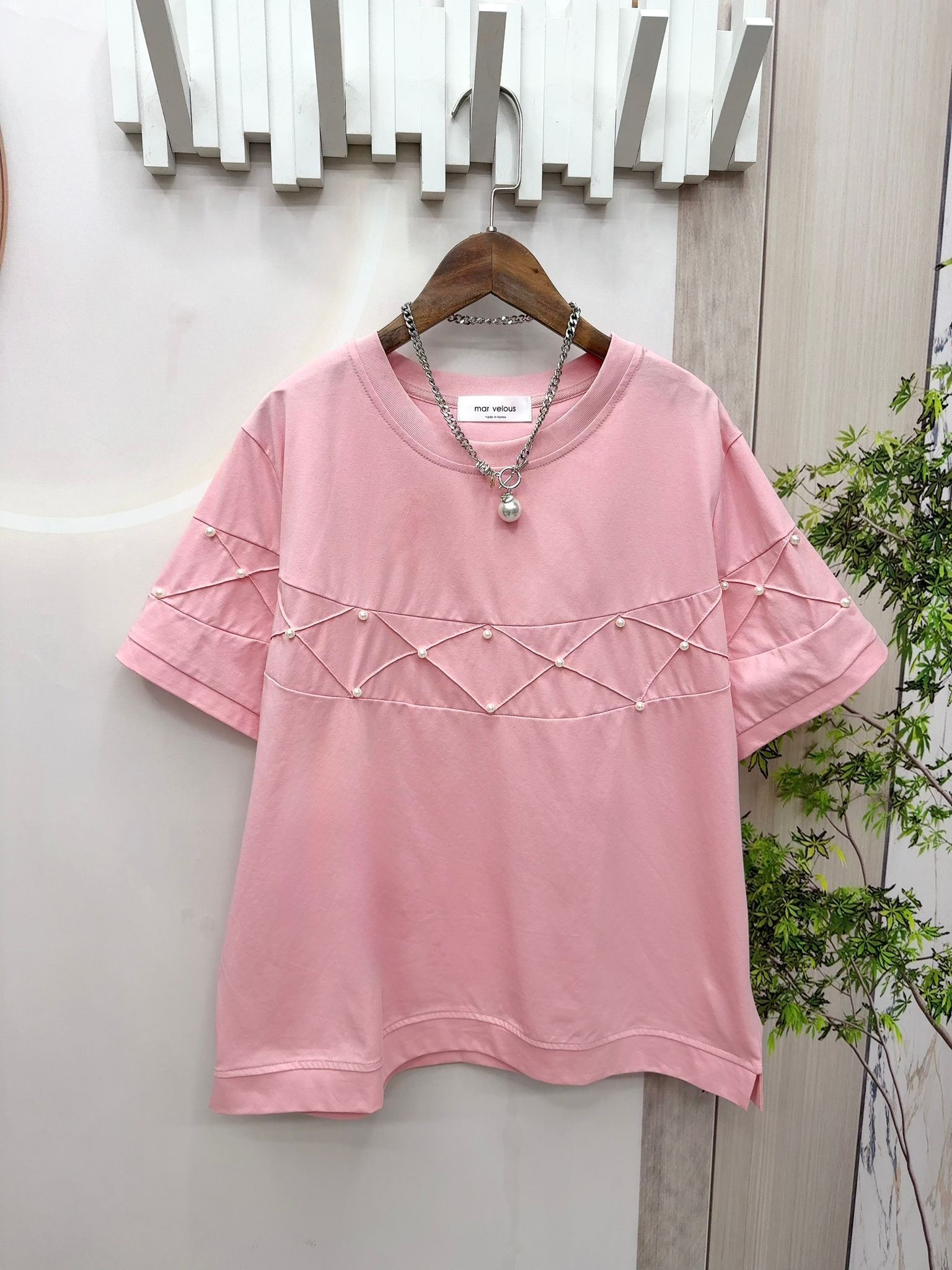 Mar 滑料拼珍珠top~152A