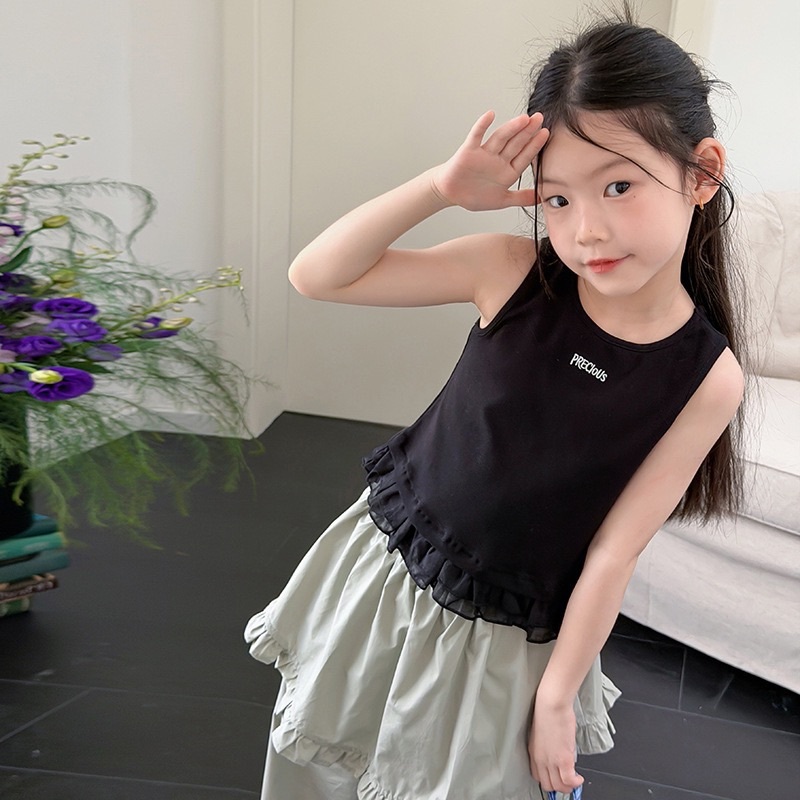 四色蕾絲拼接背心