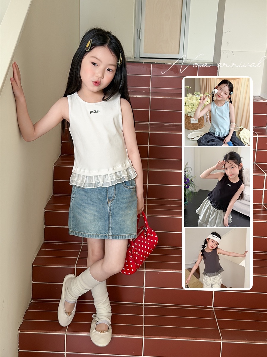 四色蕾絲拼接背心