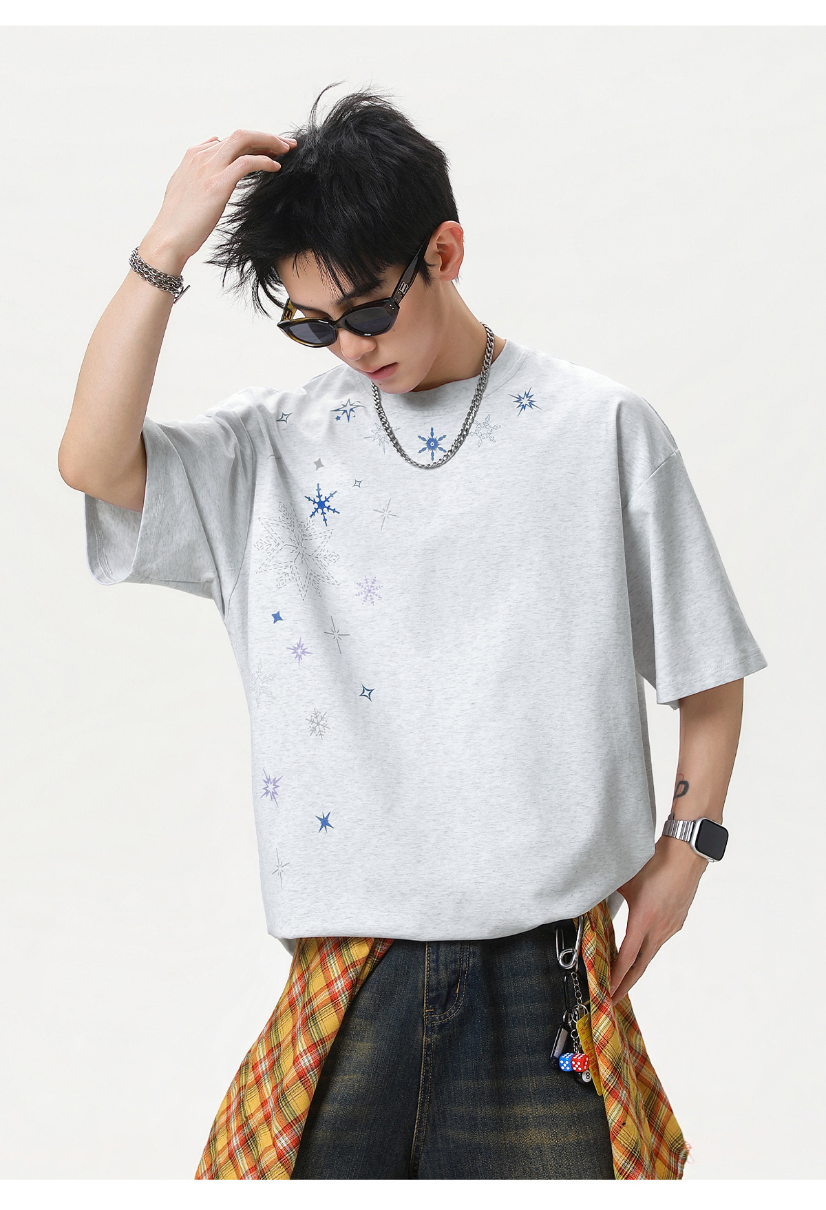 簡約雪花印花寬鬆短踢 OT7266