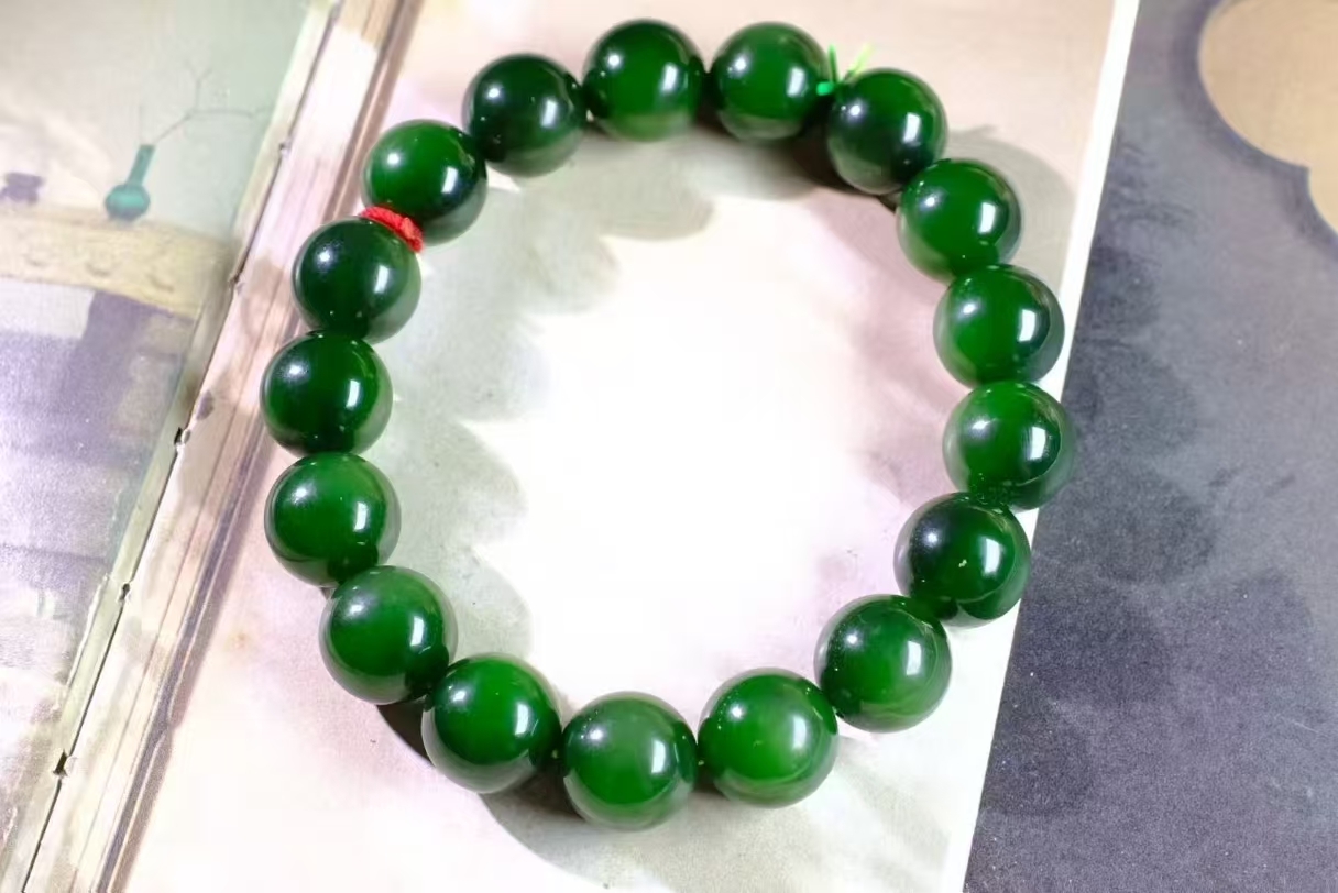315717 和田玉碧玉老坑滿綠圓珠手串 (12mm直徑)