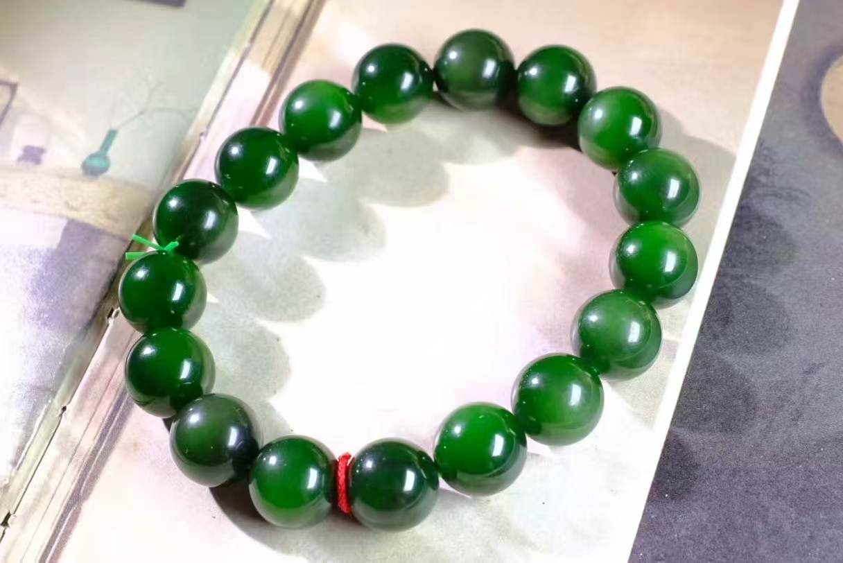 315717 和田玉碧玉老坑滿綠圓珠手串 (12mm直徑)