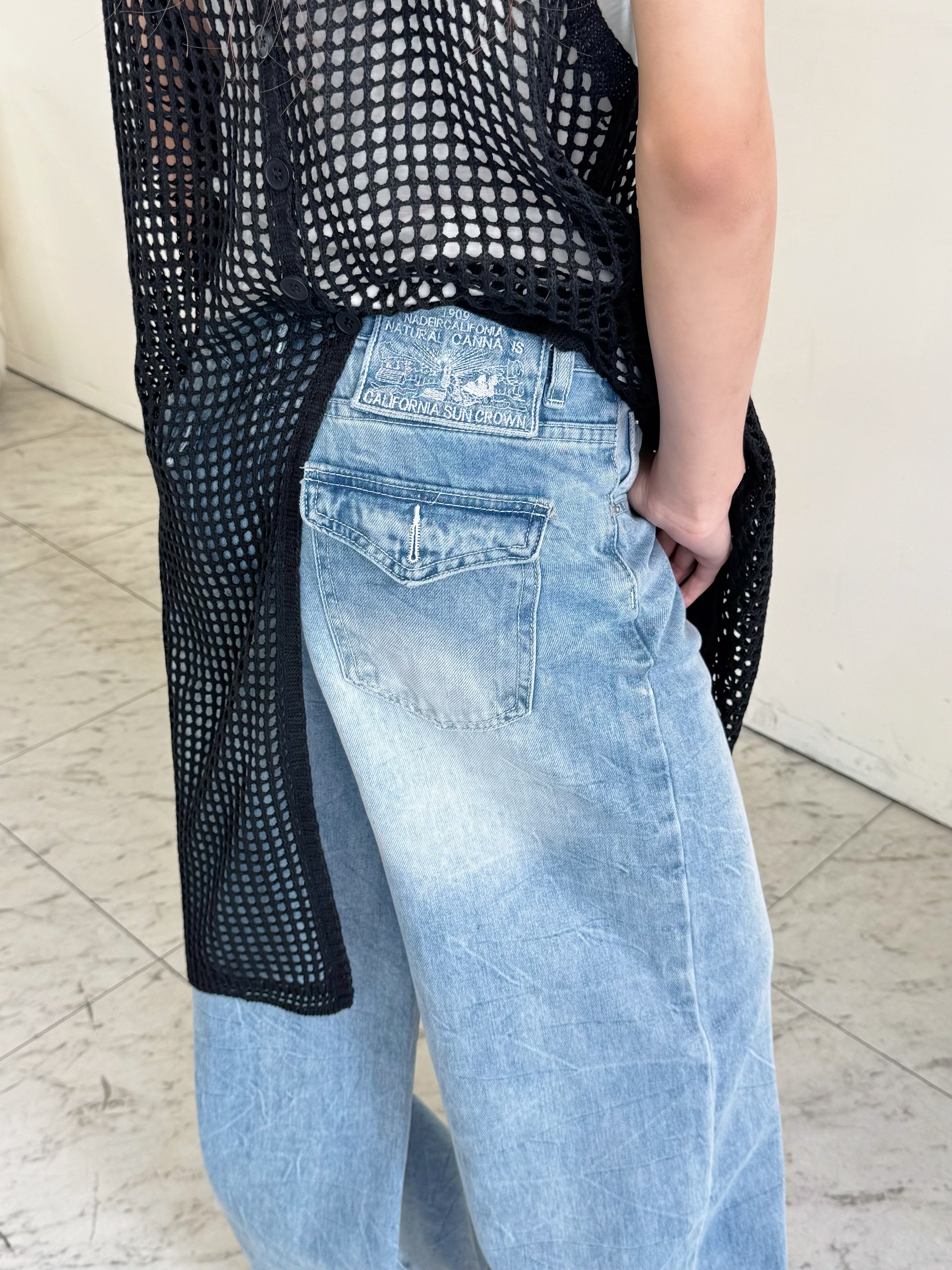 刷舊設計小標牛仔褲-0A16