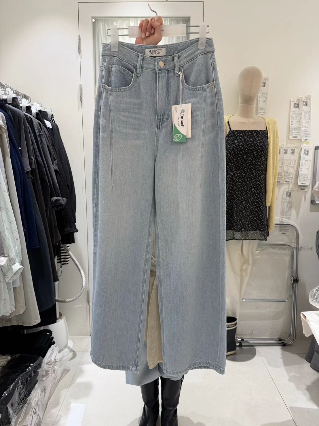 韓國連線 天絲牛仔刷白牛仔褲