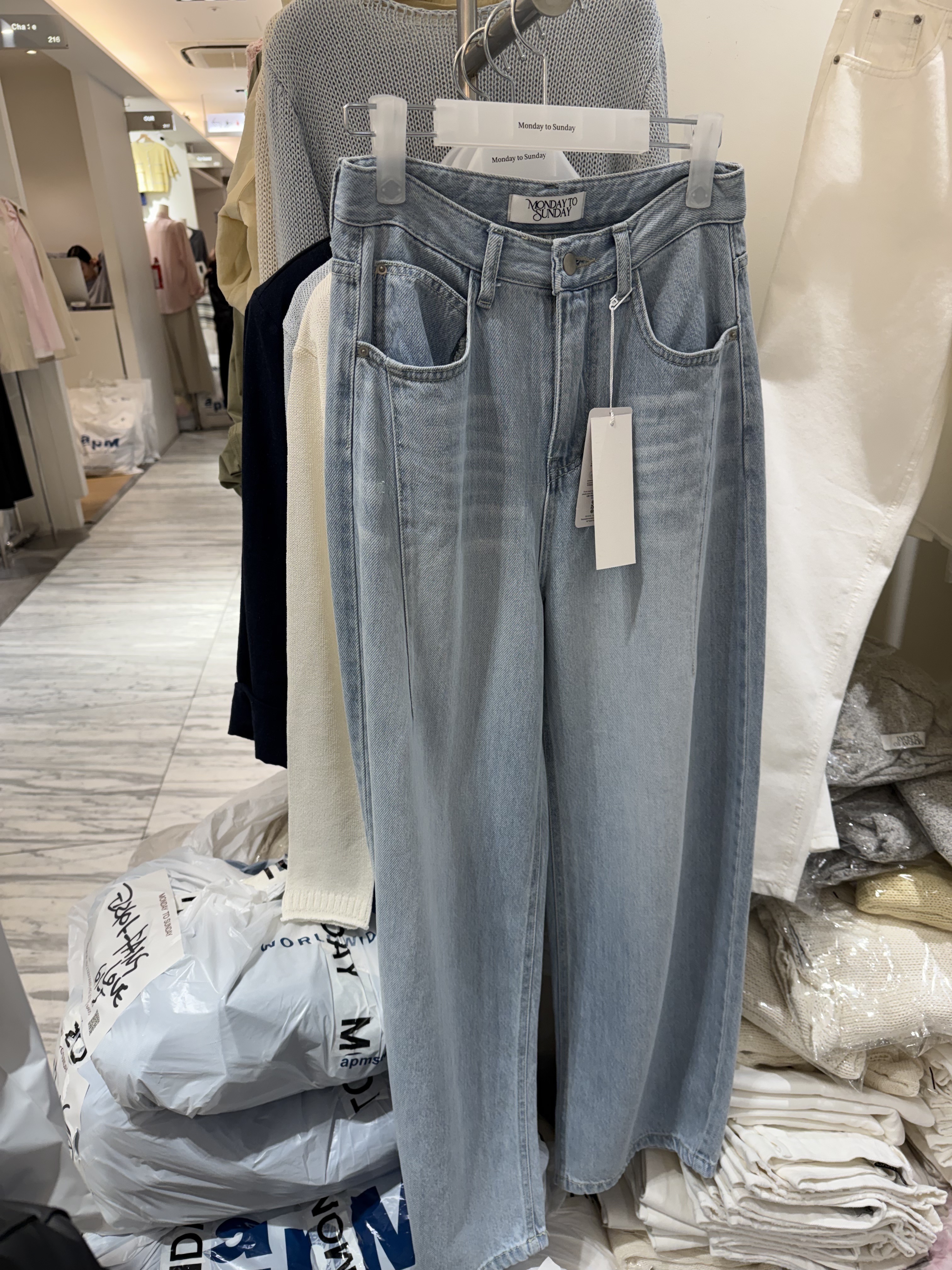 韓國連線 天絲牛仔刷白牛仔褲