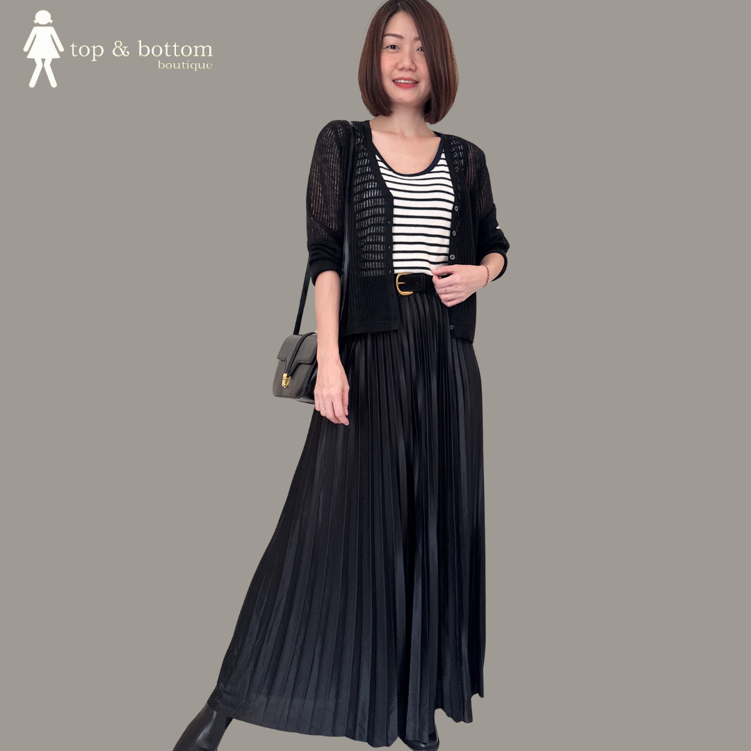 ELASTIC WAISTED SATIN PLEATED LONG SKIRT
