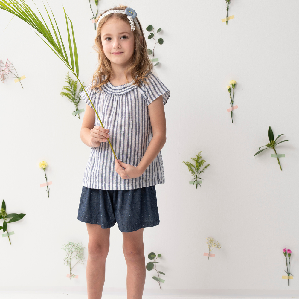 PIPPY 優雅花苞緹花純棉A字褲裙 藍