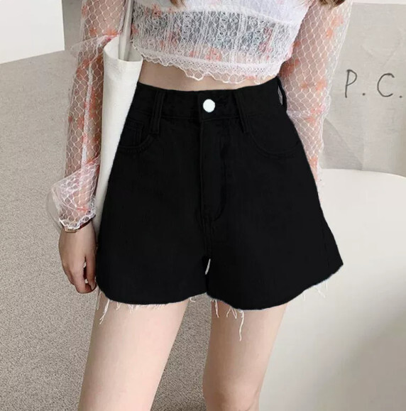 牛仔短褲女夏新款高腰淺色牛仔短褲