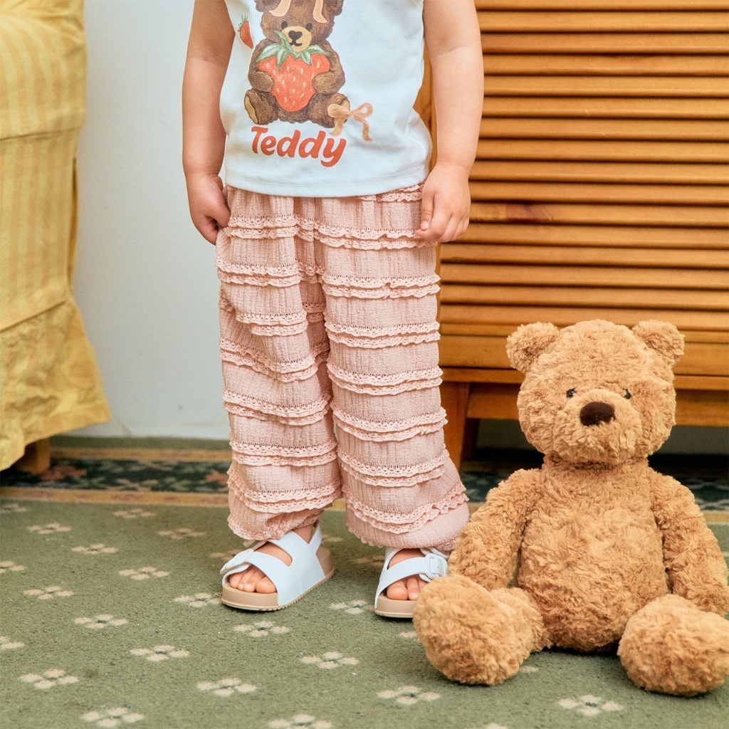 韓國🇰🇷1stblue 玫瑰褲頭蕾絲花邊長褲(5-15)