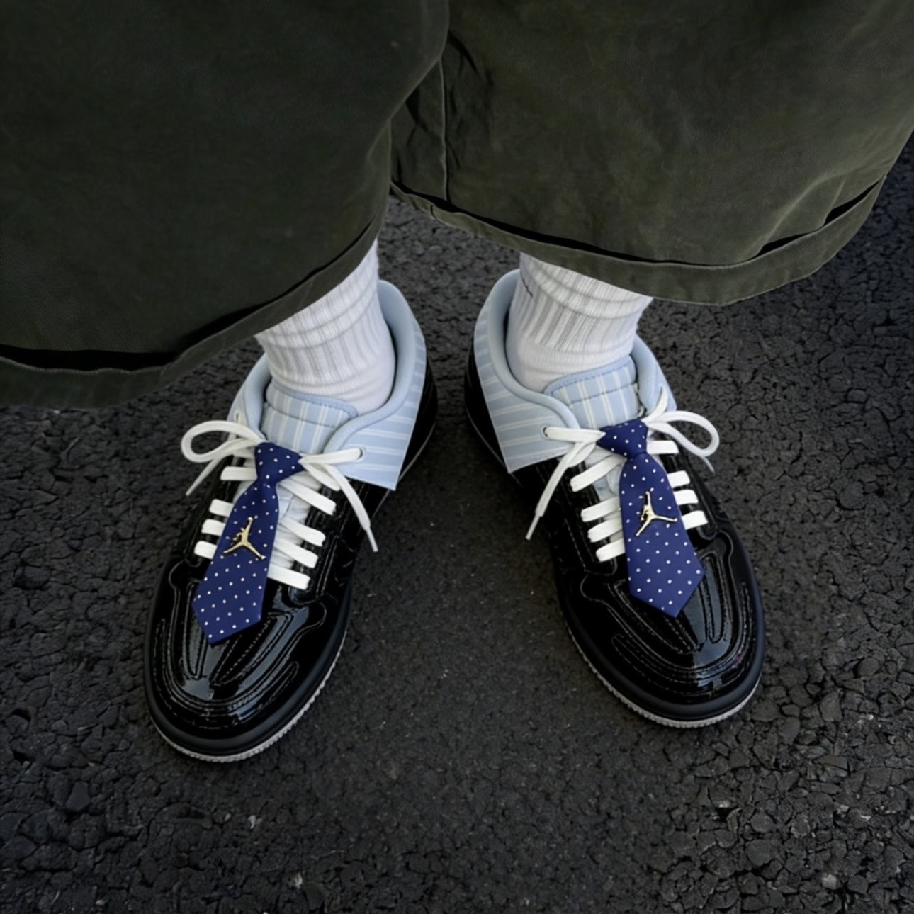 NIKE AIR JORDAN 1 MM V3 西裝 領帶 藍條紋 黑漆皮 休閒鞋 正裝 喬丹 IR7554-001