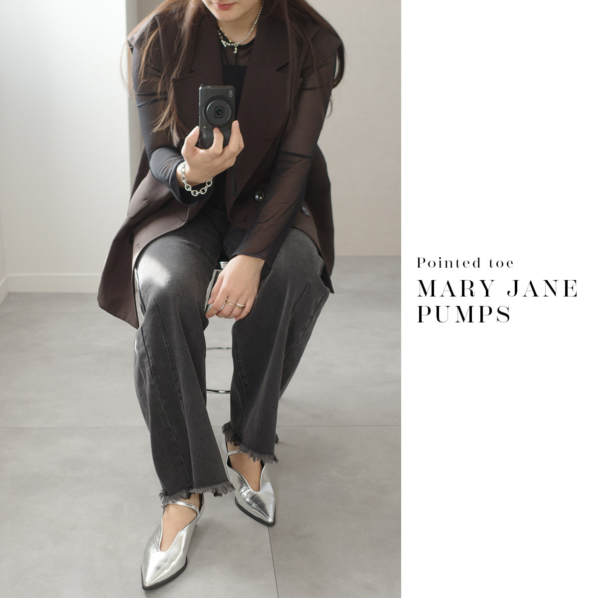 獨特剪裁尖頭瑪莉珍低跟鞋【SY014】