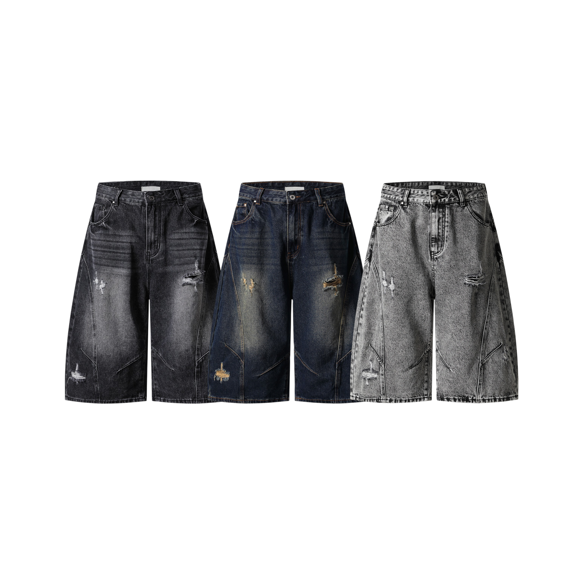 《S.V》剪裁作舊刷破七分褲