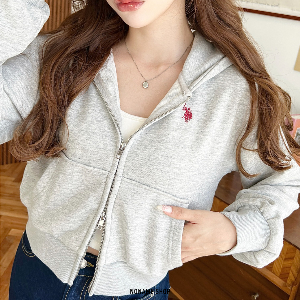 U.S. POLO ASSN. 日系 刺繡 LOGO 短版 連帽 棉外套 四色 (女款)