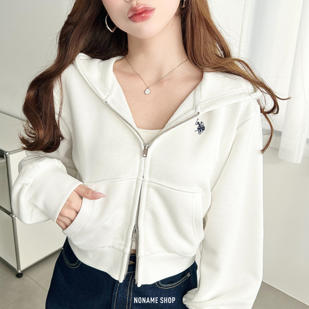 U.S. POLO ASSN. 日系 刺繡 LOGO 短版 連帽 棉外套 四色 (女款)