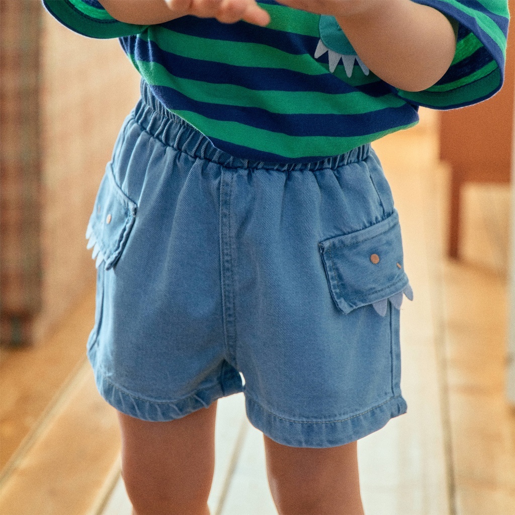 韓國🇰🇷1stblue 恐龍造型口袋牛仔短褲(5-15)