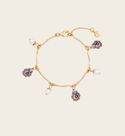英國代購- FABLE ENGLAND Gold Pansy & Pearl Charm Bracelet