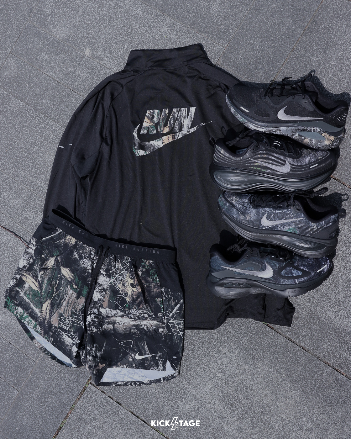 男款 NIKE DRY STRIDE 黑色 迷彩 速乾 透氣 半開襟 運動 長袖 長T【IO8316-010】REALTREE