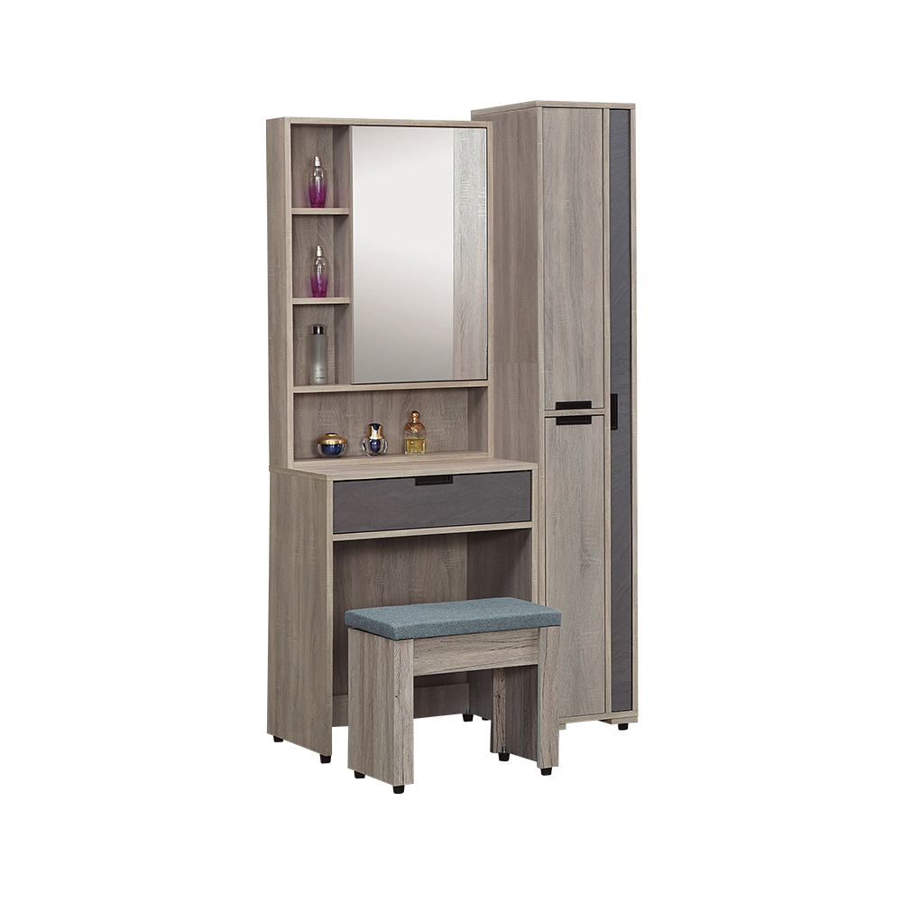 柏蒂家居-萊德3尺鏡台/化妝桌/梳妝檯(化妝桌+隱藏式立鏡櫃+贈化妝椅)