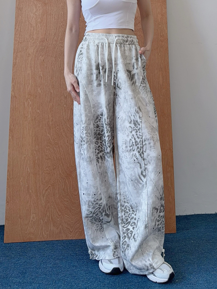 冷色調豹紋！鬆弛感寬鬆棉褲 (2色)