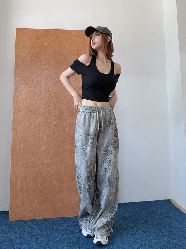 冷色調豹紋！鬆弛感寬鬆棉褲 (2色)