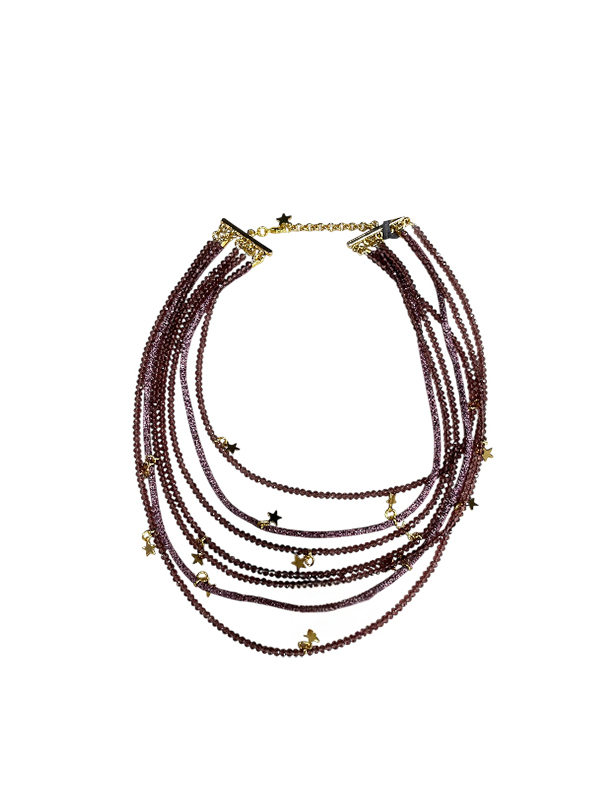 LORENA  多層串珠設計項鍊(暗紅)