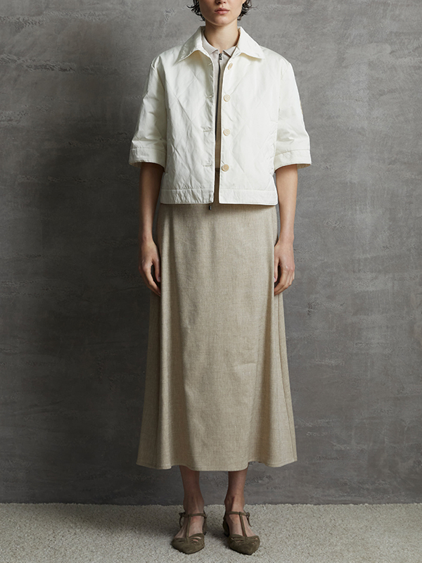 LORENA  菱格衍縫翻領短袖外套