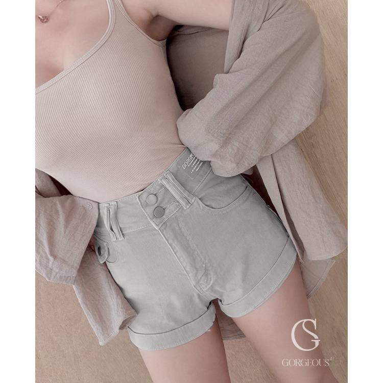 G9802 「雙釦彈力「蜜臀」牛仔短褲」