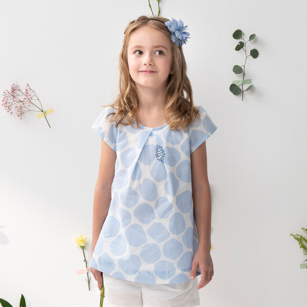 PIPPY 水花飄逸泡泡點點純棉圓領短袖上衣 水