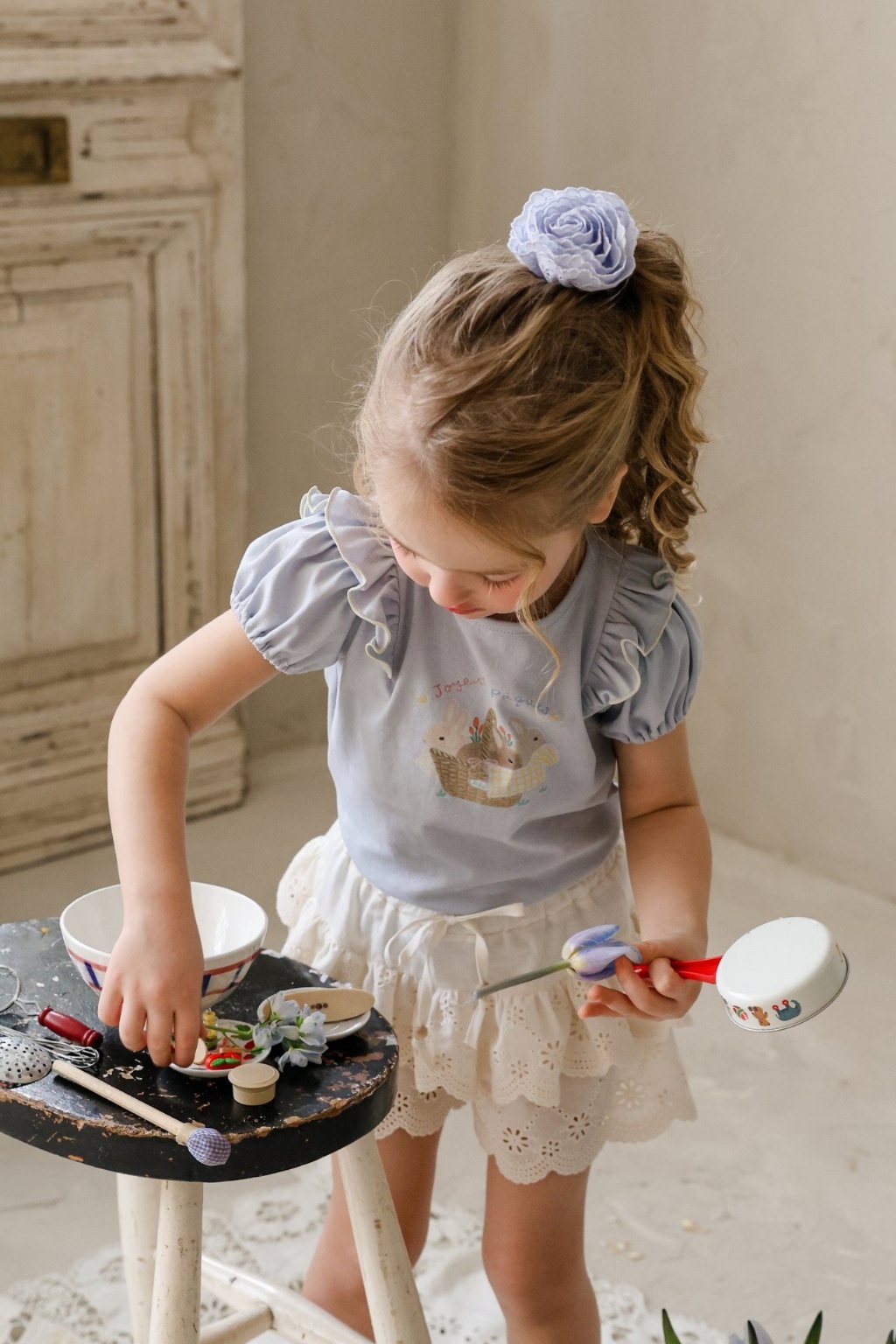 正韓夏Flo 三色溫柔兔子澎袖上衣