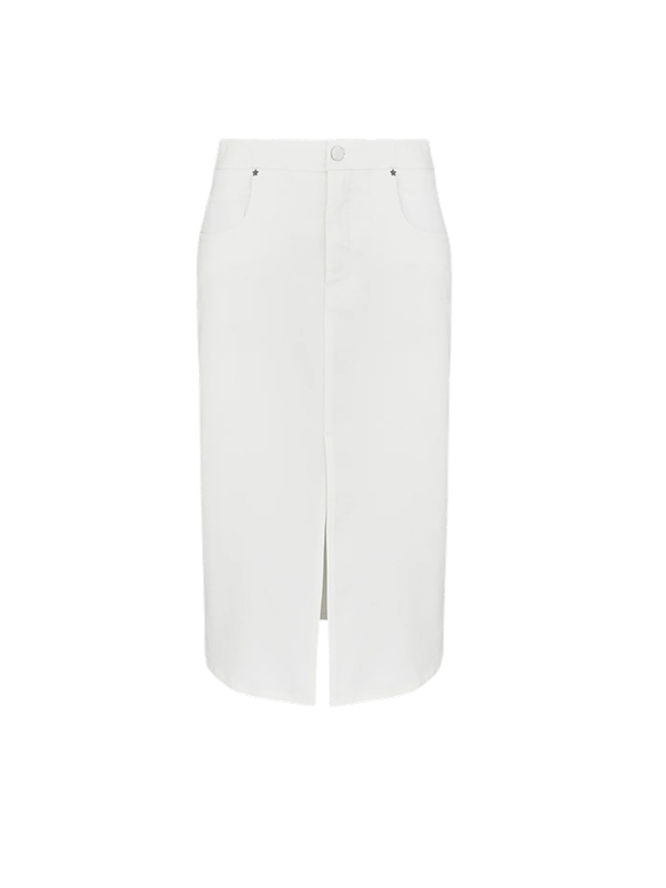 LORENA  純白丹寧開叉鉛筆裙(白)