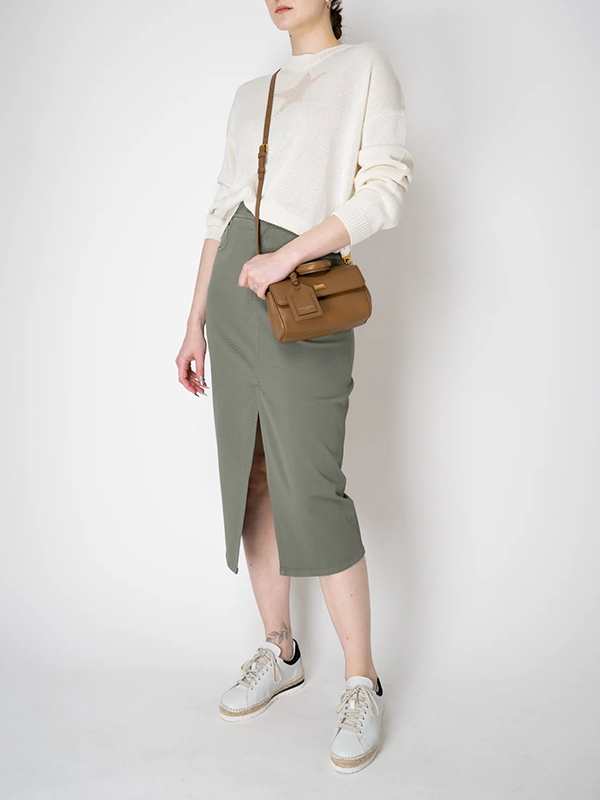 LORENA  純白丹寧開叉鉛筆裙(綠)