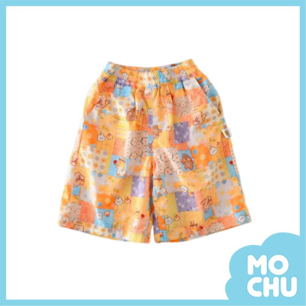 小熊拼花布五分短褲