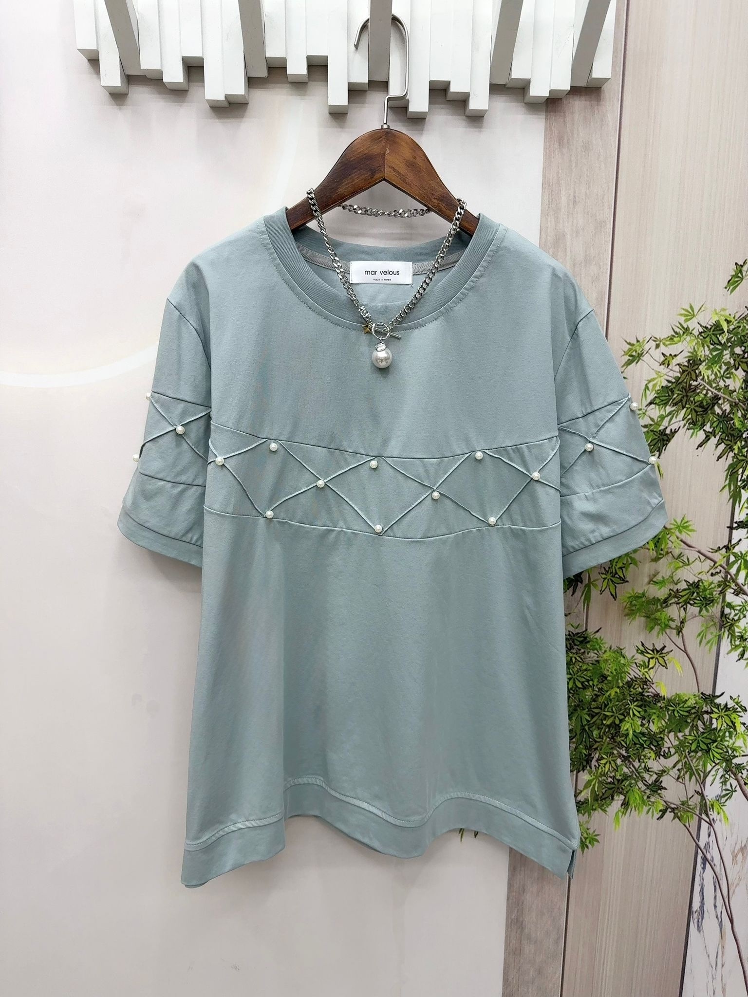 Mar 滑料拼珍珠top ～152A