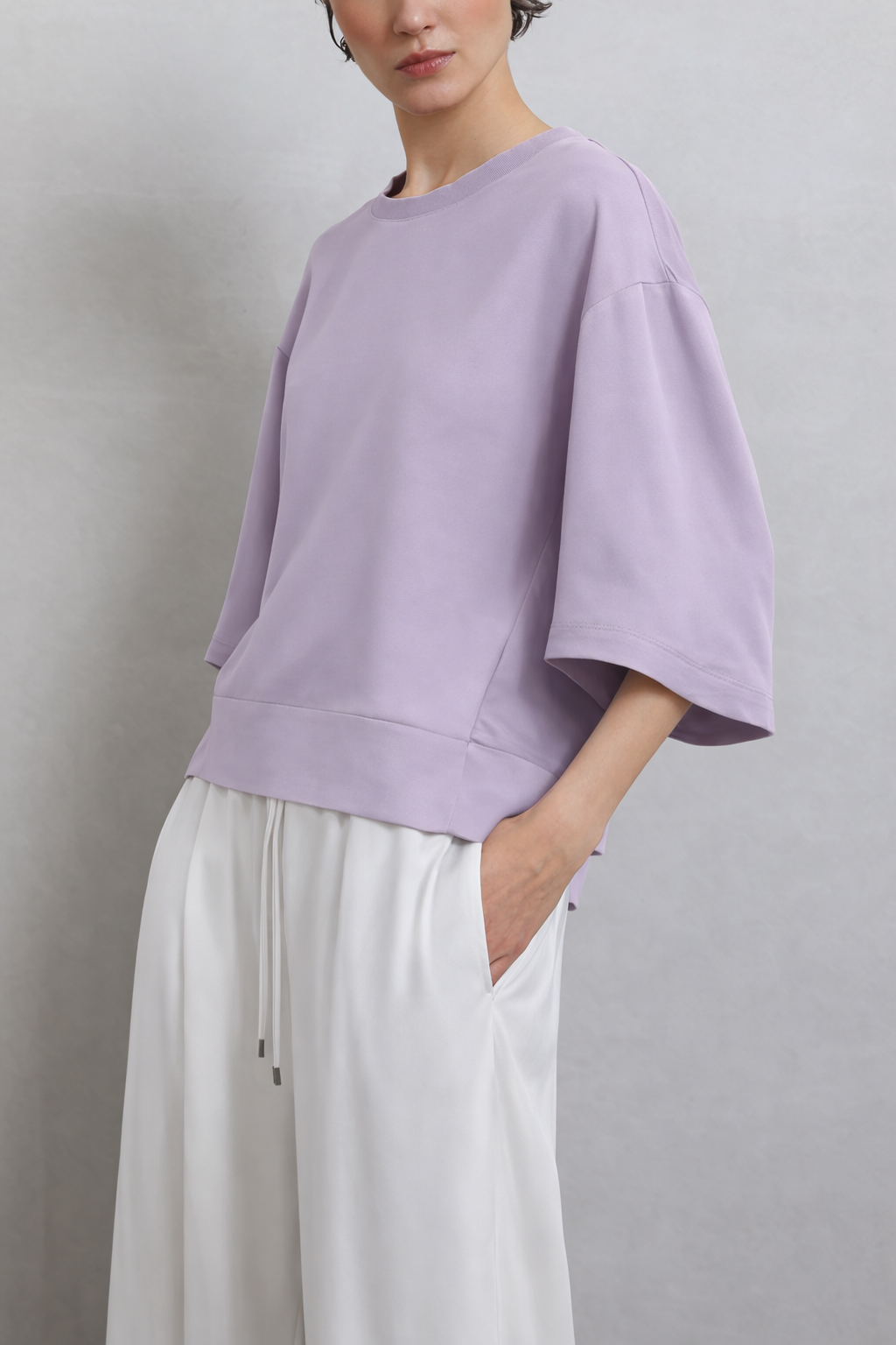 LORENA 圓領織帶五分袖上衣