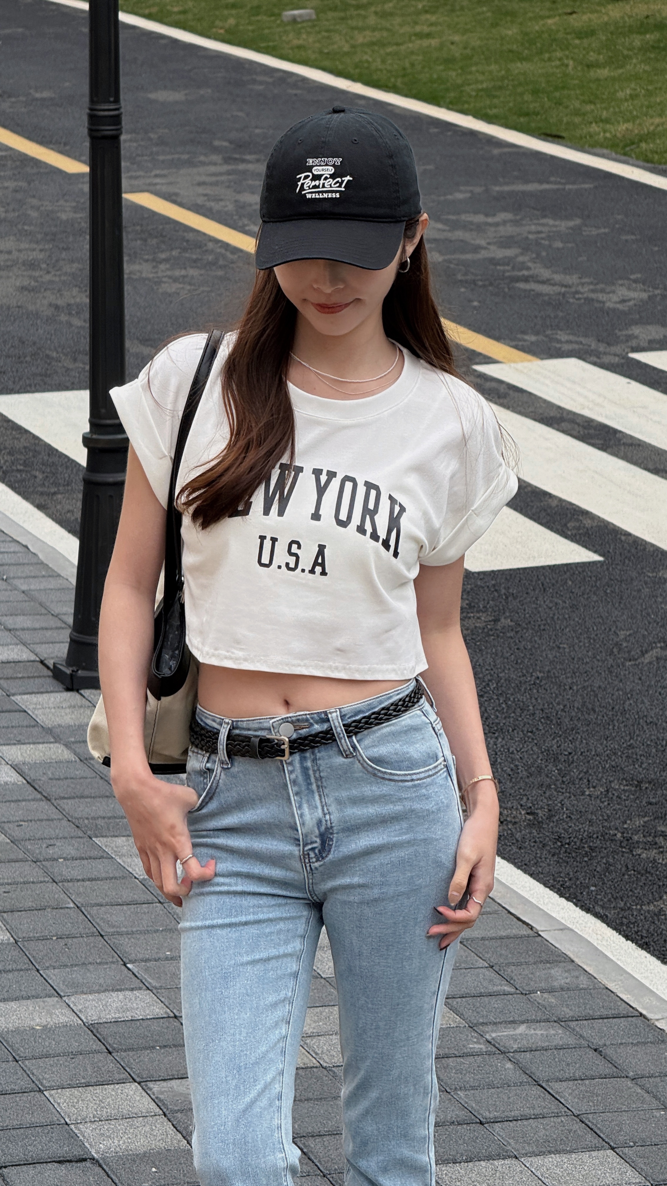 短版寬美式捲邊TEE（ 2 colors )