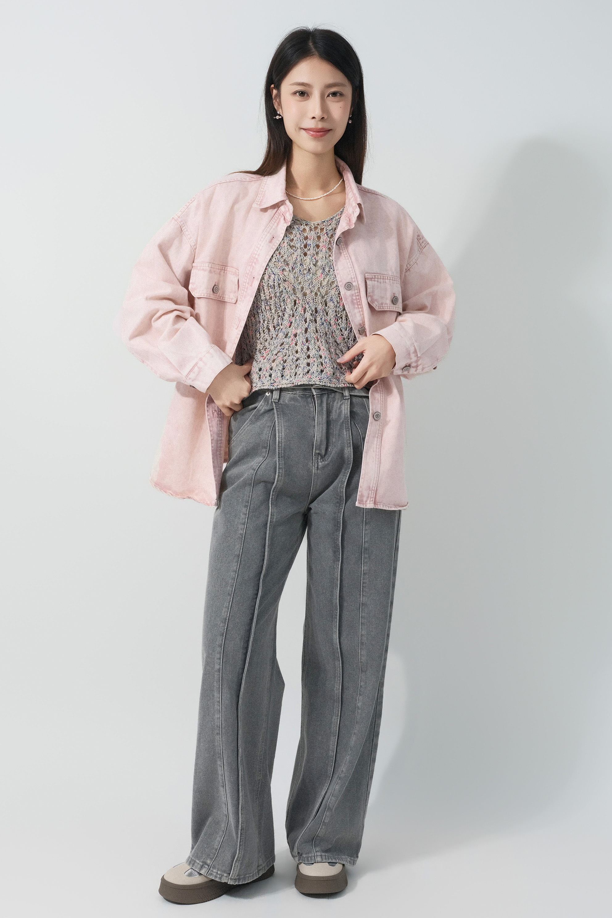 粉紅石磨洗水牛仔褸(預購產品）