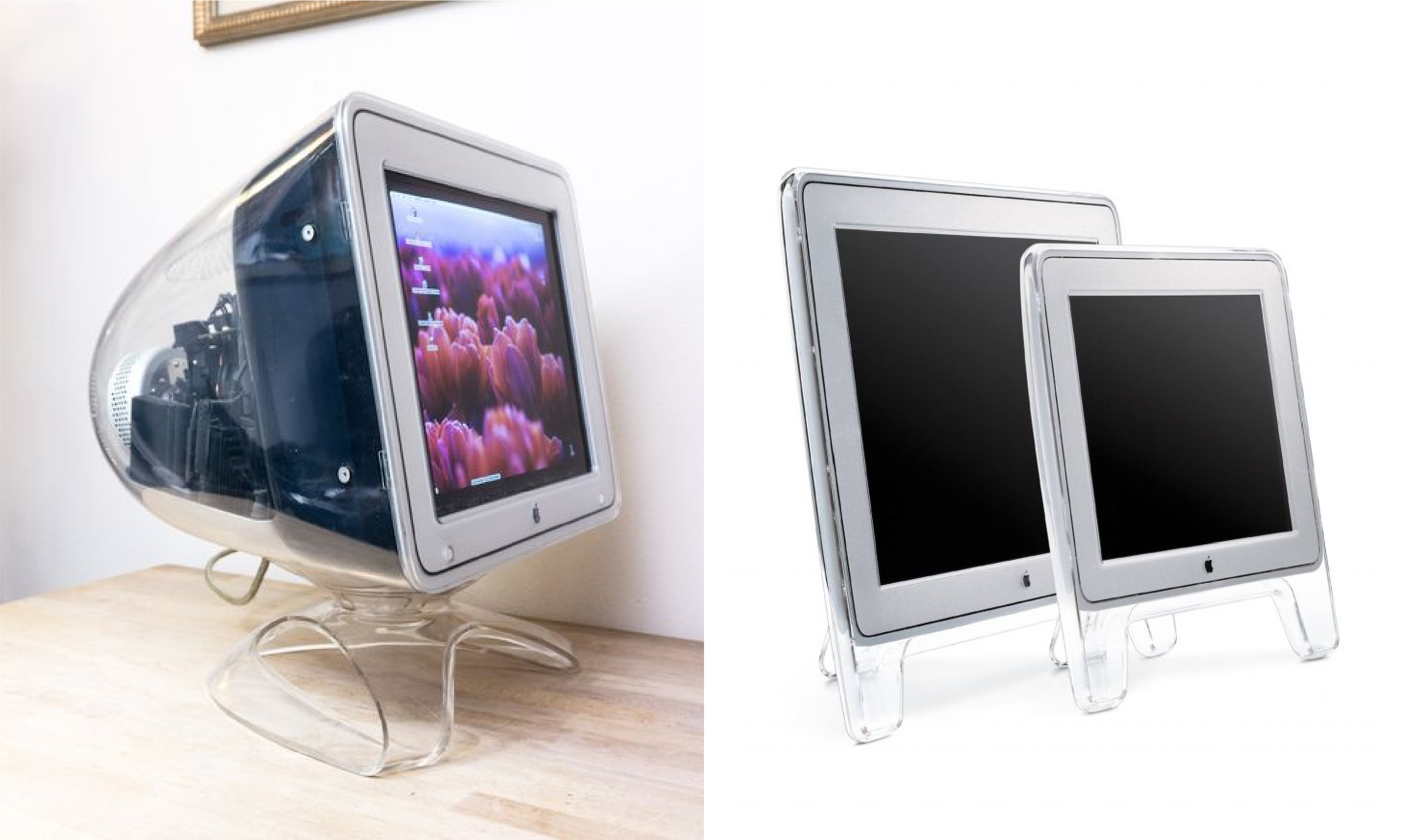 過去的蘋果顯示器，左邊是末代 LCD，右邊是千禧年初登場的 Studio Display