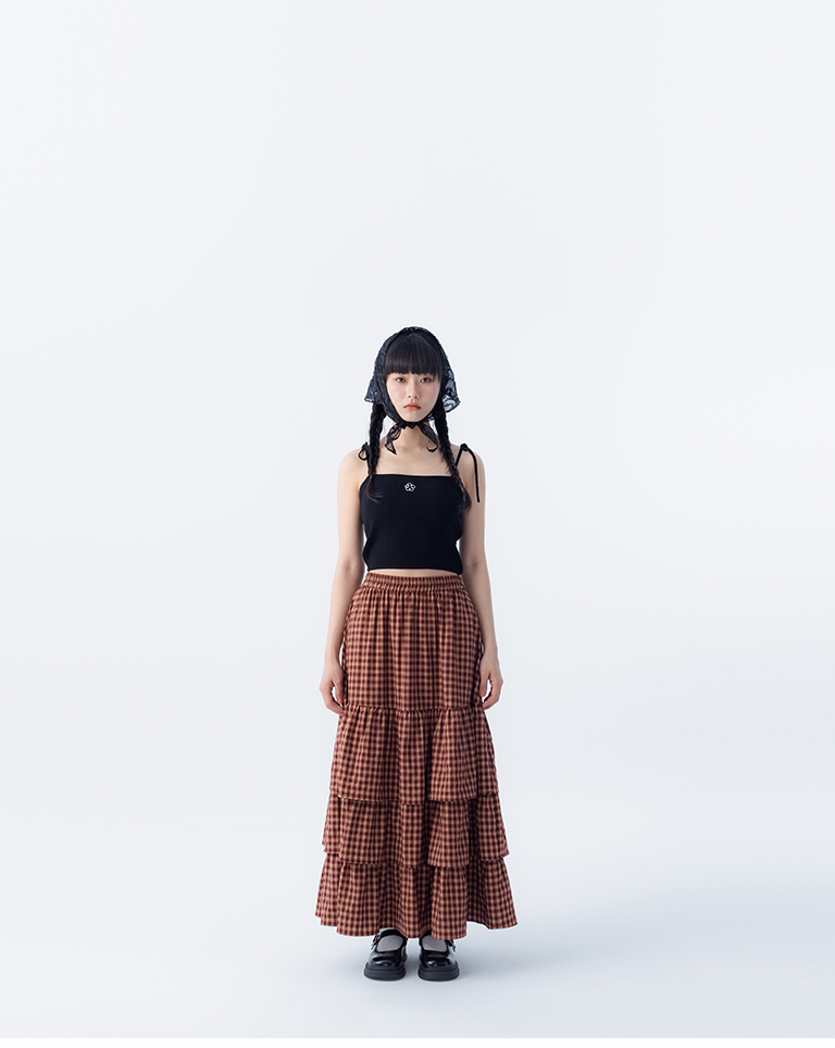 Color-blocked plaid ruffled cake skirt, available in two colors.【03021728】in stock+pre-order