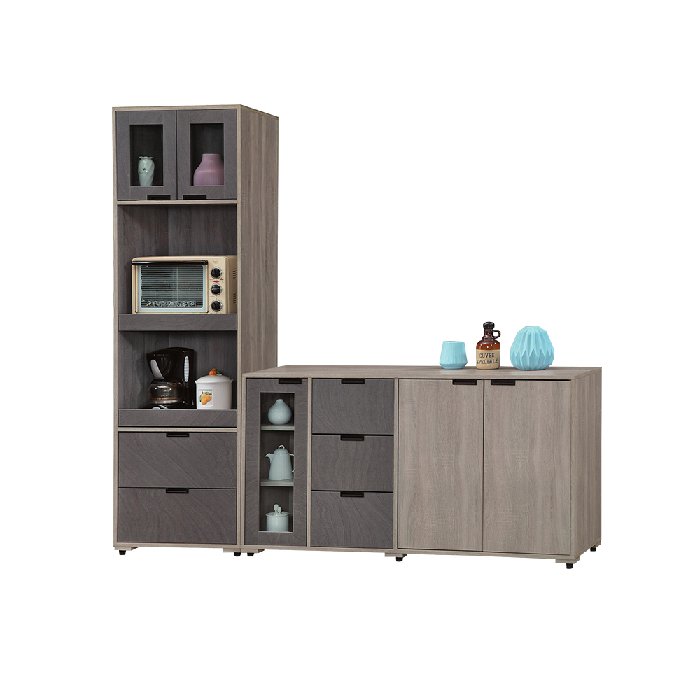 柏蒂家居-萊德7尺多功能L型餐櫃組合(高電器櫃+置物矮櫃)