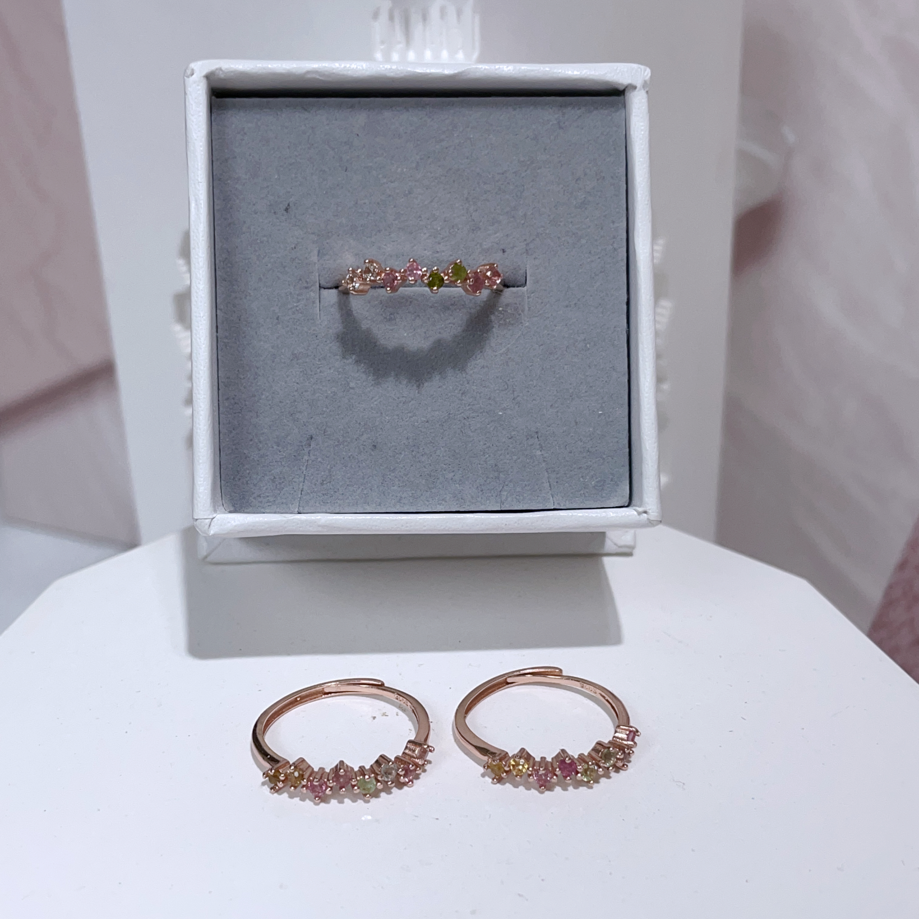 玫瑰金碧璽純銀戒指