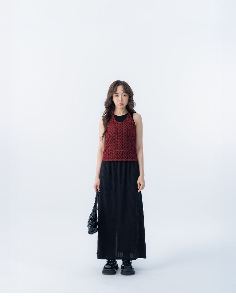 Cable knit straight maxi skirt, available in three colors【03021738】in stock+pre-order